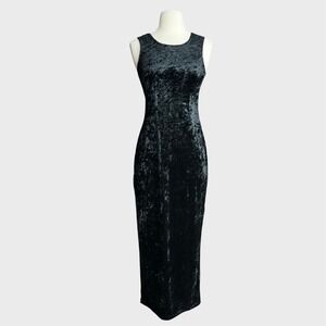 Vintage 90's Small Goth Black Crushed Velvet Bodycon Maxi Dress by Possessed